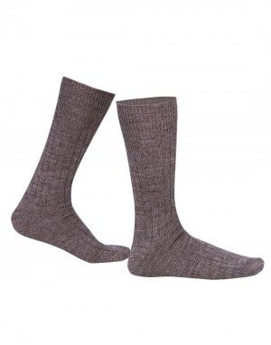 Pure Wool Socks 2PLY Ribbed Brown